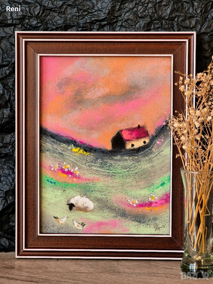 Крадците на семена, картина оригинал, пастел, снимка 1