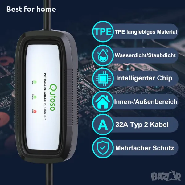 Qutoso EV станция за зареждане на електромобили , 32A тип 2, 7KW, снимка 1
