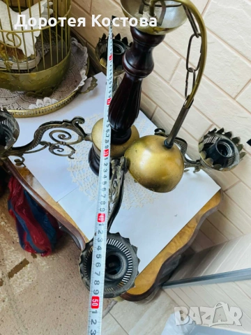 Красив месингов полилей от Англия с дърво за 4 крушки, снимка 10 - Антикварни и старинни предмети - 53821284