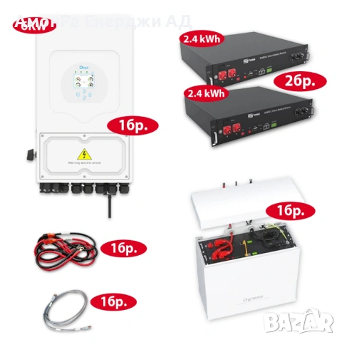 Комплект монофазен хибриден инвертор DEYE с батерии Dyness 2бр. х 2,4kWh , снимка 2 - Друга електроника - 53825380