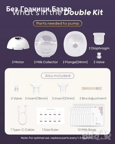 Нова Nuliie Hands-Free Електрическа Помпа за Кърма 2 Броя 24MM за майки, снимка 5 - Помпи за кърма - 53836594