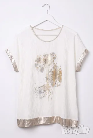 Блуза “White Golden Dandelion” – екрю блуза със златен принт арт.5096, снимка 4 - Блузи с дълъг ръкав и пуловери - 55821242