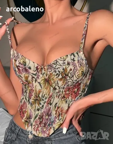 Дамска нова улична ретро камизолка с цветя, 2цвята, снимка 3 - Корсети, бюстиета, топове - 43839870