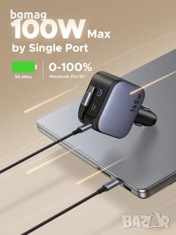 UGREEN Nexode 145W зарядно за автомобил, с интегриран прибиращ се кабел, снимка 3 - Зарядни за кола - 52106073