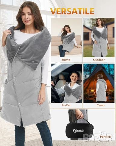 Безжично електрическо одеяло за обличане Fernida с 10000mAh батерия и 8 нагревателни зони, снимка 6 - Други - 52774500