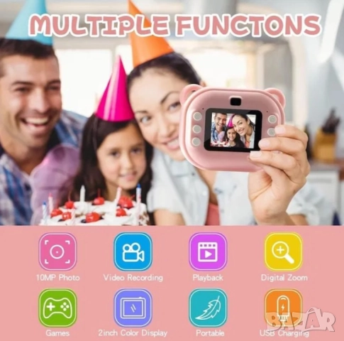 Детски фотоапарат с принтер   Детски Фотоапарат камера с незабавен печат и функции „Направи си сам“, снимка 2 - Образователни игри - 52736360