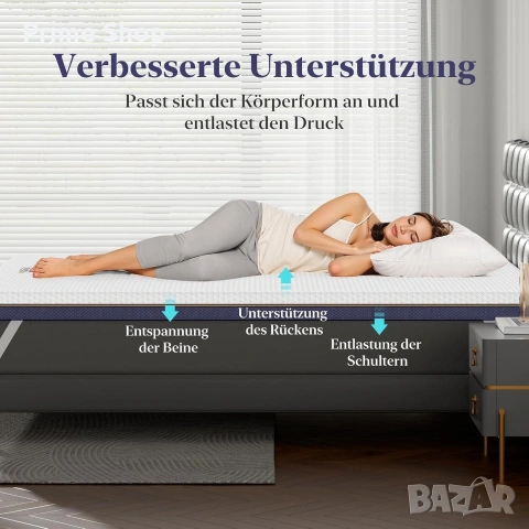 180x200см - Топ матрак BedStory, 7.5 см с мемори пяна и перящ се калъф , снимка 4 - Матраци - 53749929