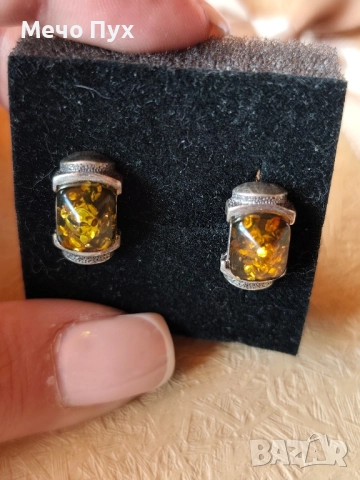 Сребърни обеци с кехлибар (180), снимка 5 - Обеци - 52502309