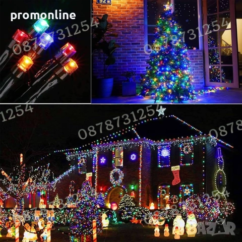 Верига 50м с 250бр светещи коледни лампички 3 цвята 8 режима светене, снимка 15 - Други - 52471479