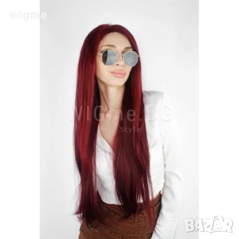 100% естествена Virgin Remy дълга червена лейс фронт перука серия Белисима, снимка 6 - Аксесоари за коса - 48520027