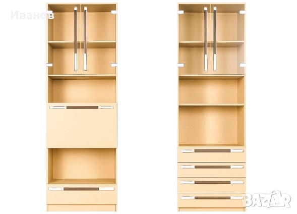 РАЗПРОДАЖБА - 40€. Два Компактни Модула за Дневна стая в цвят Млечен Дъб/Бук, снимка 12 - Секции и витрини - 51640287