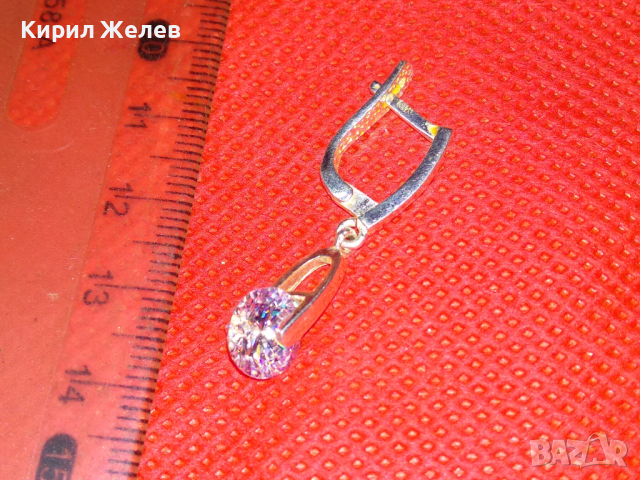 СКЪПОЦЕННА СРЕБЪРНА ОБЕЦА РОДИРАНО СРЕБРО 925 с ВЪРТЯЩ се ЮВЕЛИРНО ФАСЕТИРАН ИСКРЯЩ ЦИРКОН 43327, снимка 5 - Обеци - 44612571