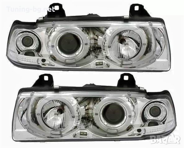 Кристални фарове за BMW E36 Angel Eyes (91-99) 4d sedan - хром, снимка 1 - Аксесоари и консумативи - 40280701