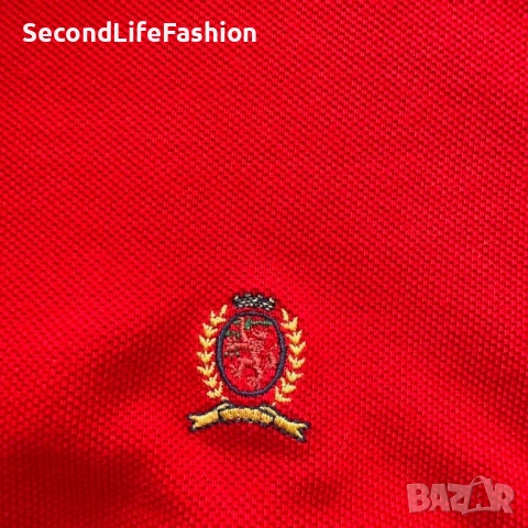 Винтидж поло тениска Tommy Hilfiger размер XL червена произведена в САЩ, снимка 4 - Тениски - 53119707