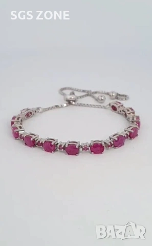 Сребърна гривна с нежен розов рубин от Тайланд, снимка 5 - Гривни - 53385718