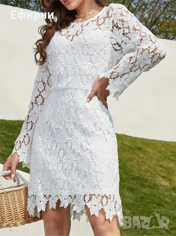 Бяла рокля дантела, Миди бяла рокля, Секси рокля, снимка 3 - Рокли - 51309596