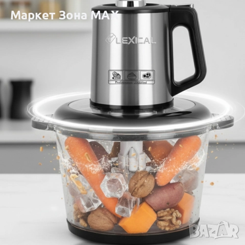 Електрически чопър Lexical LCH-1970 с неръждаем корпус и стъклена купа, снимка 2 - Чопъри и пасатори - 52884388