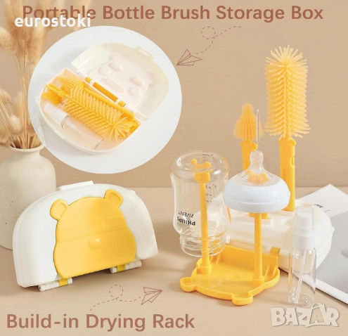 Комплект четки за бебешки шишета FUSACONY 7-в-1, комплект за почистване и сушене на бебешки шишета, снимка 2 - Прибори, съдове, шишета и биберони - 51705013