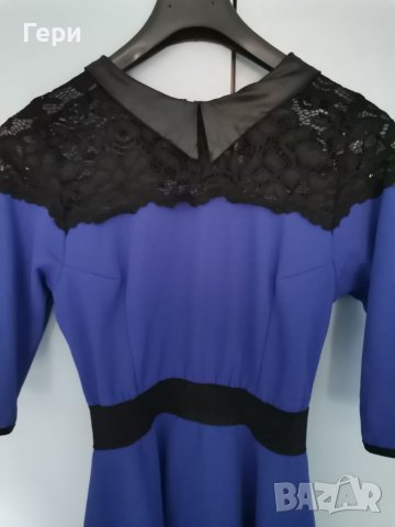 Рокля е кралско синьо и черно, снимка 3 - Рокли - 40094539