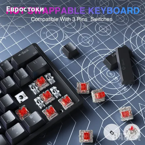 AULA F3261 Механична клавиатура за игри, клавиатура за игри 60 процента, 61 клавиша, снимка 4 - Клавиатури и мишки - 48592222