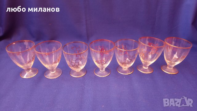 Ретро ракиени чаши, златни кантове, златни шарки, столче 7 бр, снимка 4 - Антикварни и старинни предмети - 42407648