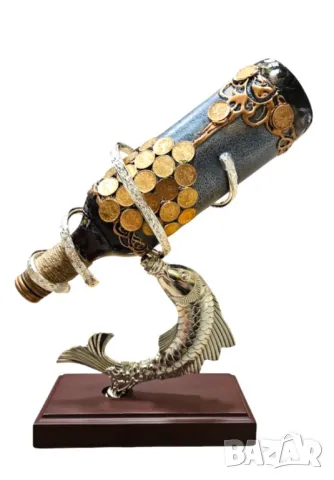 Оригинални подаръци  - Сребърна Риба - поставка за бутилки, снимка 3 - Подаръци за имен ден - 48157926