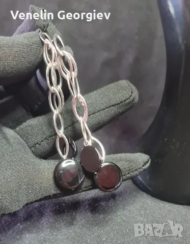 Дамски комплект, сребърно колие и обици, с камъни циркони и оникс 925, снимка 13 - Колиета, медальони, синджири - 49831841