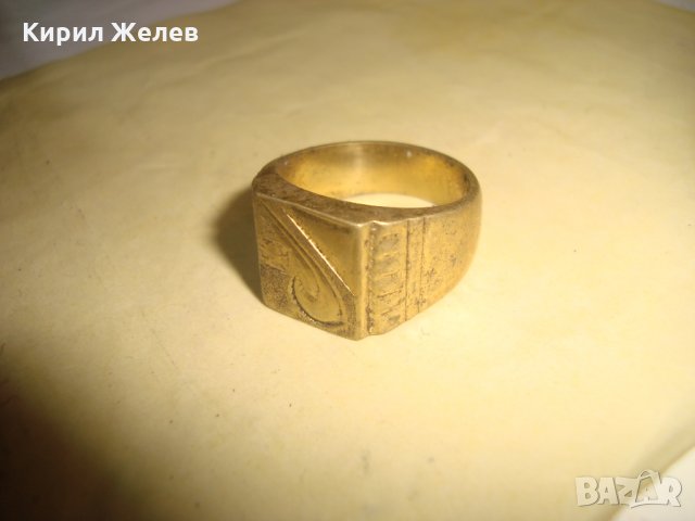 СТАР ПОЗЛАТЕН БРОНЗОВ ПРЪСТЕН ОРНАМЕНТИРАН РЪЧНО МАЙСТОРСКА АРТ ДЕКО СТИЛ ИЗРАБОТКА МАСИВЕН 21881, снимка 4 - Пръстени - 33962725