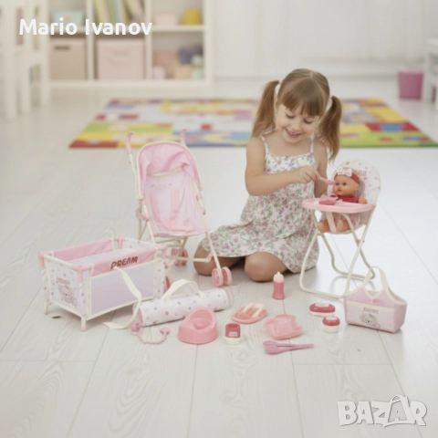 Комплект от 16 части с бебе, количка и аксесоари – Идеален коледен подарък за малки принцеси, снимка 3 - Кукли - 52849094