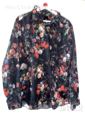 Нова черна спортно елегантна риза флорален принт hm H&M рози бароков стил барок винтидж , снимка 1 - Ризи - 41341258