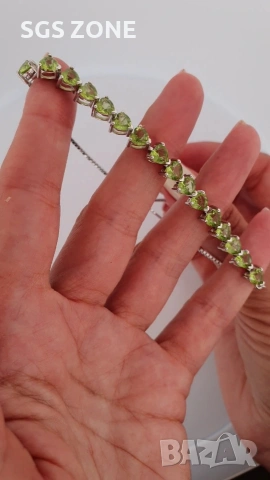 Сребърни гривни с топаз или перидот, универсален размер, Тайланд, снимка 9 - Гривни - 53442574