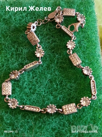 Ефектна сребърна гривна с инкростирана с кристали ЦИРКОН ювелирна изработка 33296