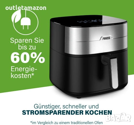 Фритюрник с горещ въздух Princess Dual Heat - 8 л XXL - Двоен нагревател, снимка 4 - Фритюрници - 53274693