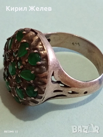 Винтидж Етно стил сребърен пръстен с Смарагди майсторска ръчна изработка 51823, снимка 7 - Пръстени - 52983219