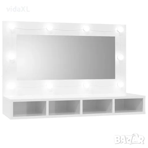 vidaXL Огледален шкаф с LED, бял гланц, 90x31,5x62 см（SKU: 808897）
