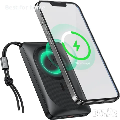 Безжично преносимо зарядно устройство VRURC за iPhone, 10000 mAh Magnetic Power Ban