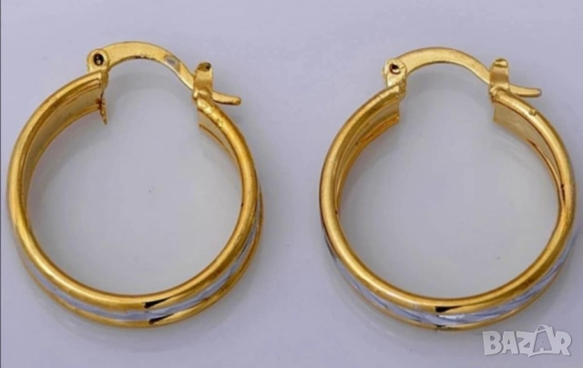 Разкошни обеци халки от 9к попълнено бяло и жълто злато 20 лв., снимка 4 - Обеци - 51770784