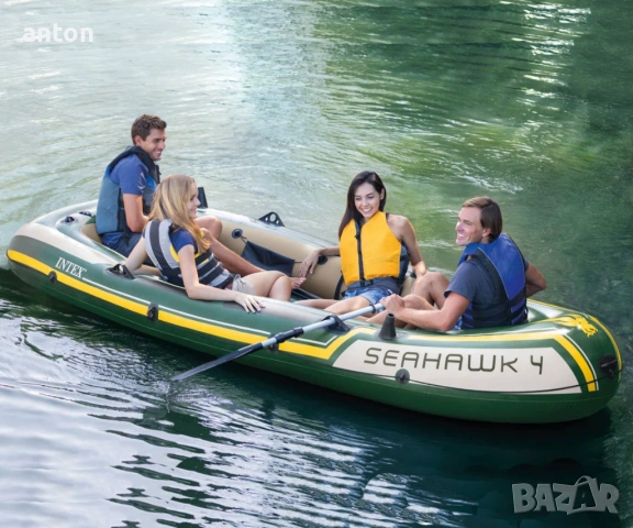 Надуваема лодка комплект INTEX Seahawk 4 за 4 души, PVC, 351 х 145 см  зелена