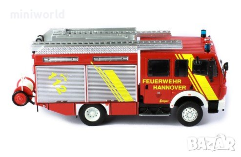 Mercedes-Benz LF 16/12 Ziegler Hannove пожарна 1995 - мащаб 1:43 на IXO нов в PVC дисплей-кейс, снимка 6 - Колекции - 44381465