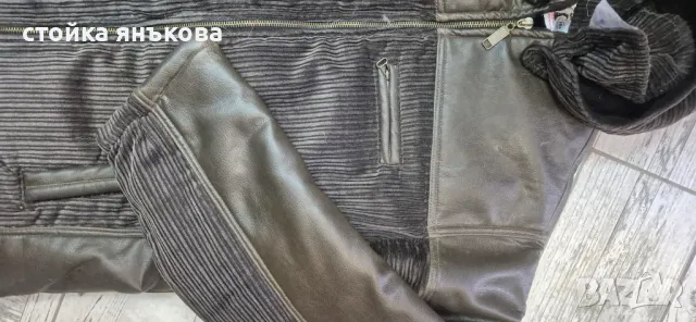 Продавам  тъмно кафяво мъжко яке съчетание на кожа с джинсов плат к, снимка 6 - Якета - 31351514