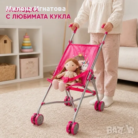 Сгъваема розова количка тип чадър за кукли с еднорог, снимка 4 - Кукли - 55810881
