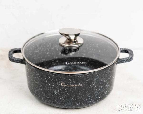 Комплект тенджери Goldmann -2.3\4.5\6.5\2.3L., Лят алуминий, Мраморно покр., отвътре/отвън, снимка 5 - Съдове за готвене - 52507740