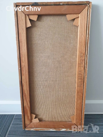 70х40см/абстрактна стара картина масло върху платно/ексресионизъм/зелена вода/дървена рамка, снимка 10 - Картини - 51432205