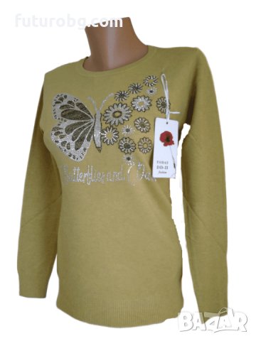 Дамски пуловер фин кашмир с пеперуди, снимка 3 - Блузи с дълъг ръкав и пуловери - 38830554