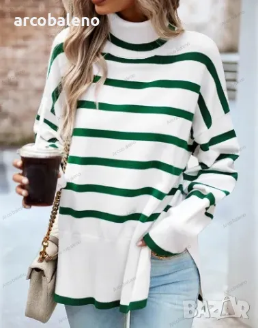 Дамски ежедневен раиран плетен пуловер, 5цвята , снимка 11 - Блузи с дълъг ръкав и пуловери - 48005679