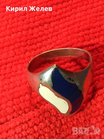 СТИЛЕН ВИНТИДЖ СРЕБЪРЕН АРТ ПРЪСТЕН СРЕБРО 925 с БЯЛ и СИН ЕМАЙЛ МАЙСТОРСКА СТАРА ИЗРАБОТКА 28759, снимка 2 - Пръстени - 37277645