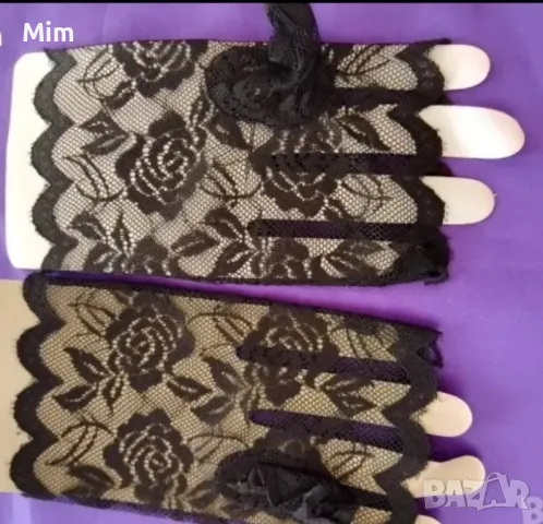 Еластични дантелени ръкавици в черно, телесен цвят с зелени и черни цветя , снимка 2 - Ръкавици - 48510794