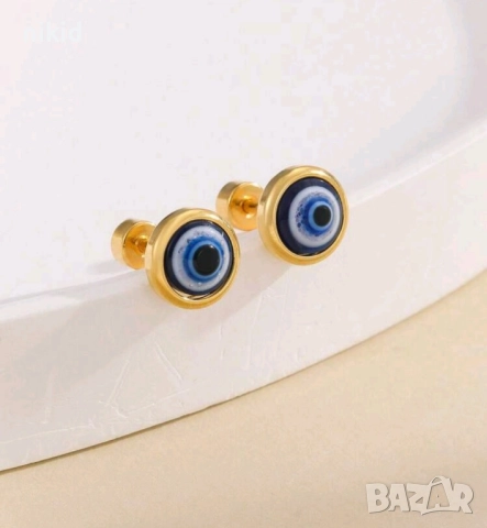 Окото на Назар златисти обеци, снимка 3 - Обеци - 51692780