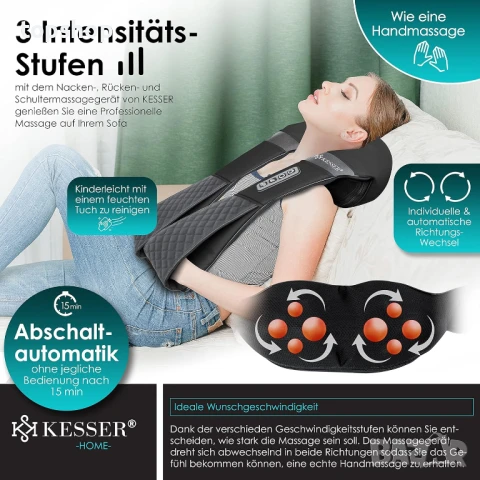 НОВ Шиацу масажор за врат, рамене и гръб с чанта KESSER® Масаж с топлина за Врат, гръб, рамене..., снимка 3 - Масажори - 50715641