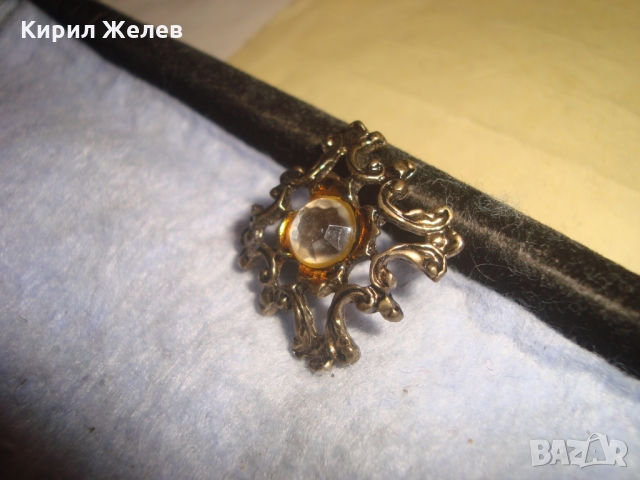 СТАРА РЕТРО ВИНТИДЖ АРТ ДЕКО БРОШКА ЗНАЧКА МЕСИНГ с КРИСТАЛЧЕ 26297, снимка 4 - Антикварни и старинни предмети - 36107185